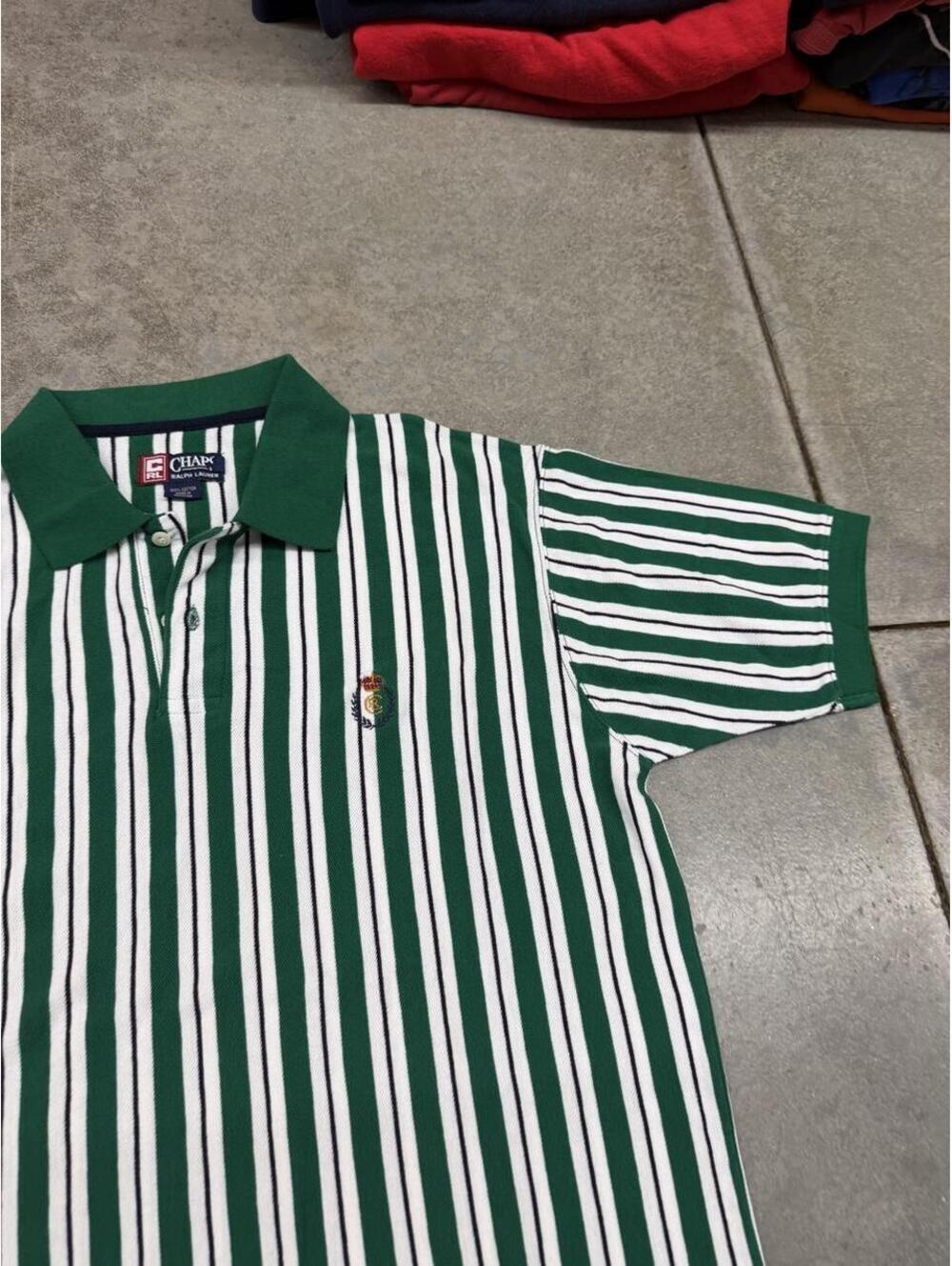 vintage chaps ralph lauren white and green striped polo shirt size medium - Picture 2 of 3